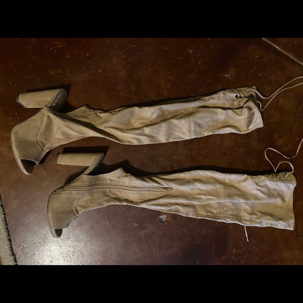 Suede over the knee boots.